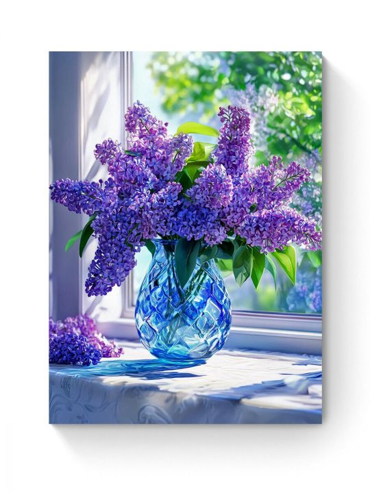 Алмазная мозаика на подрамнике «Букет сирени» 40x30 см, 50 цветов