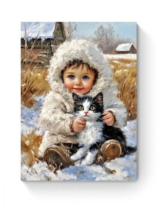 Алмазная мозаика на подрамнике «Зимнее детство» 80x60 см