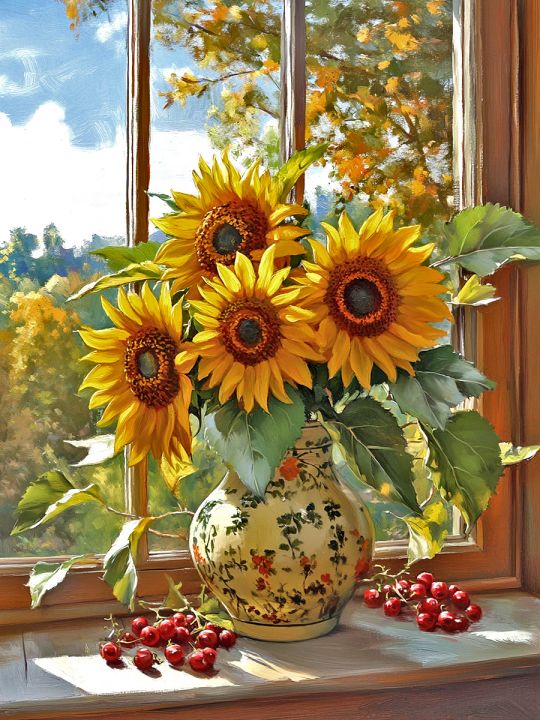 Алмазная мозаика без подрамника «Подсолнухи» 40x30 см