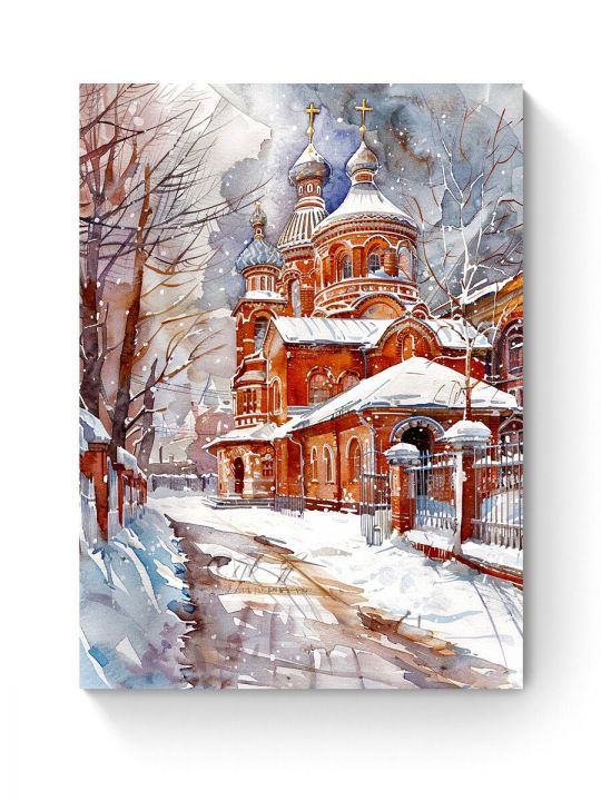 Алмазная мозаика на подрамнике «Церковь зимой» 90x70 см