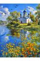 Алмазная мозаика без подрамника «Церковь у реки» 50x40 см, 50 цветов