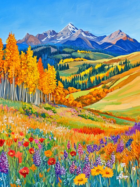 Алмазная мозаика без подрамника «Осень в горах» 50x40 см