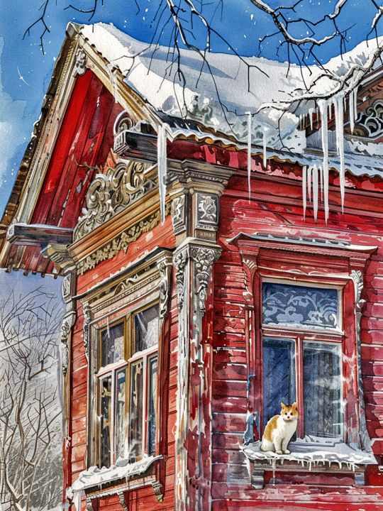 Алмазная мозаика без подрамника «Провинция зимой» 50x40 см