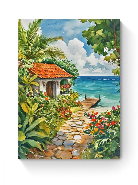 Алмазная мозаика на подрамнике «Домик у моря» 40x30 см