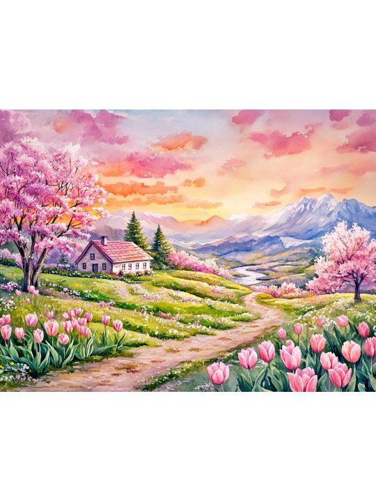 Алмазная мозаика без подрамника «Розовая весна» 25x20 см