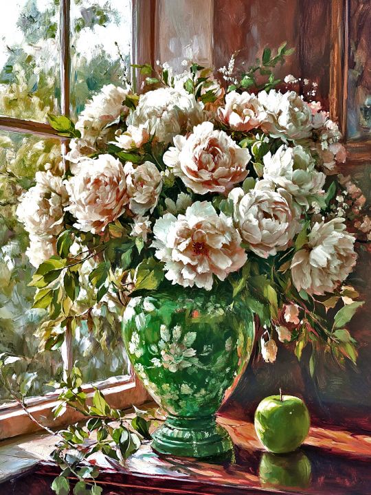 Алмазная мозаика без подрамника «Букет пионов» 50x40 см