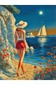 Алмазная мозаика без подрамника «Девушка у моря» 50x40 см