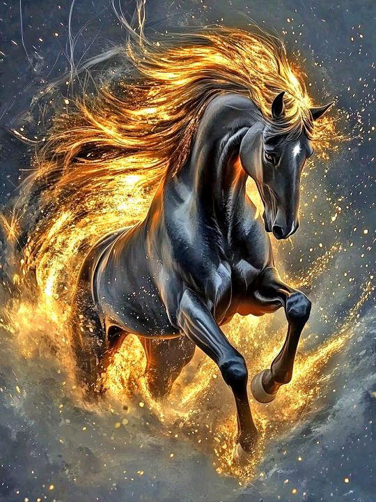 Алмазная мозаика без подрамника «Огненный конь» 80x60 см