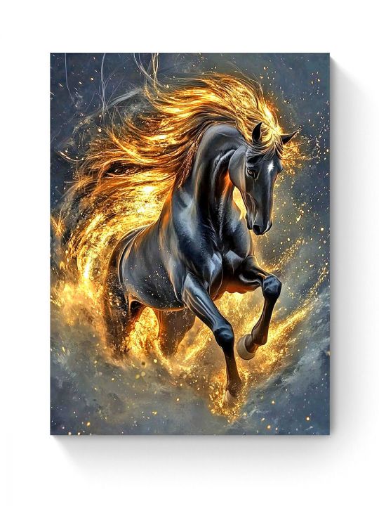 Алмазная мозаика на подрамнике «Огненный конь» 40x30 см, 50 цветов