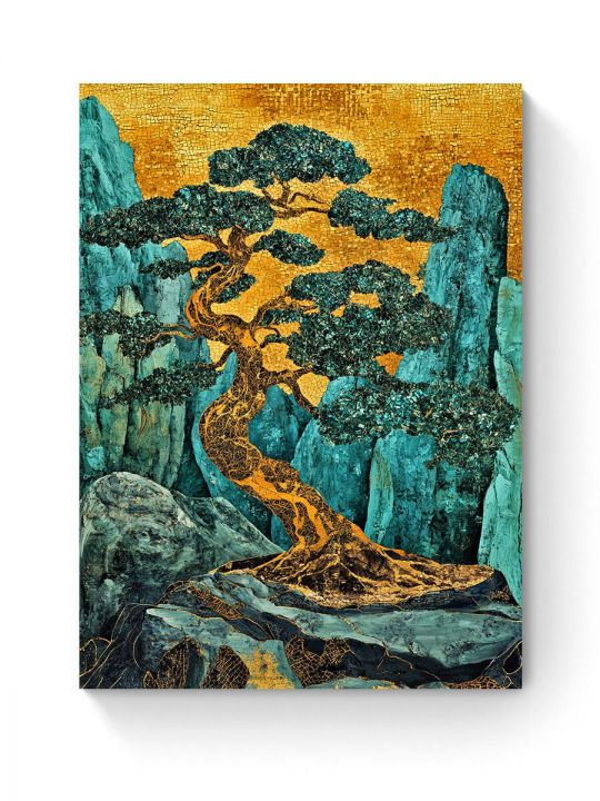 Алмазная мозаика на подрамнике «Бонсай на камне» 40x30 см