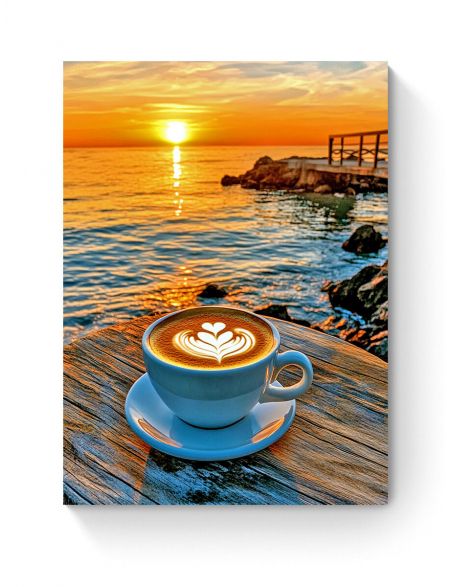 Алмазная мозаика на подрамнике «Кофе и море» 80x60 см