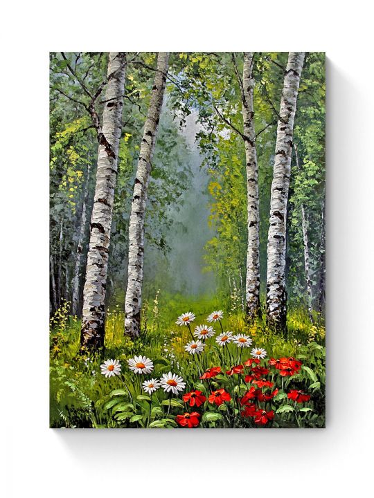 Алмазная мозаика на подрамнике «Березовая роща» 35x25 см