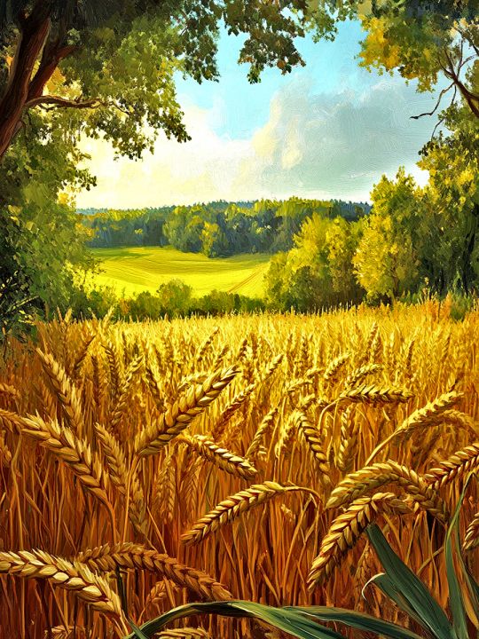 Алмазная мозаика без подрамника «Пшеничное поле» 25x20 см