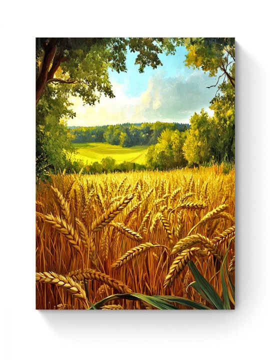 Алмазная мозаика на подрамнике «Пшеничное поле» 80x60 см