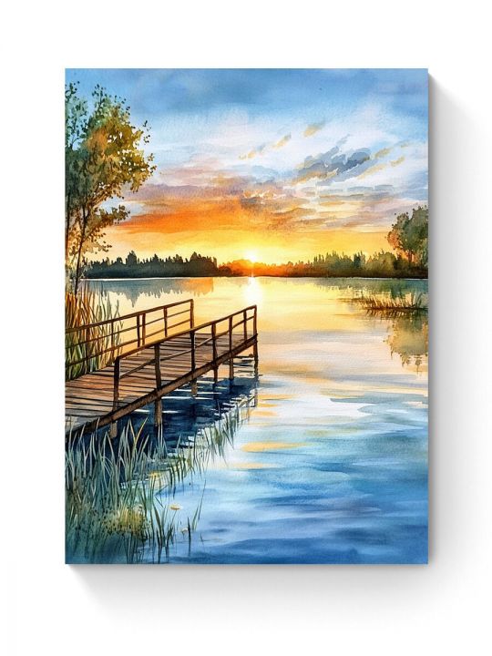 Алмазная мозаика на подрамнике «Закат на озере» 40x30 см