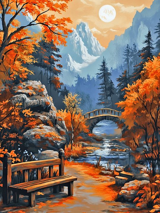 Алмазная мозаика без подрамника «Осень в горах» 50x40 см
