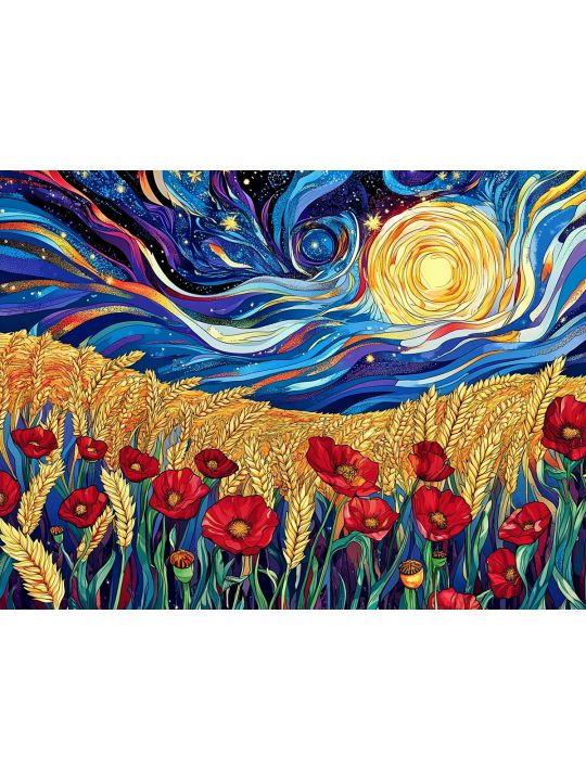 Алмазная мозаика без подрамника «Маки в поле» 50x40 см