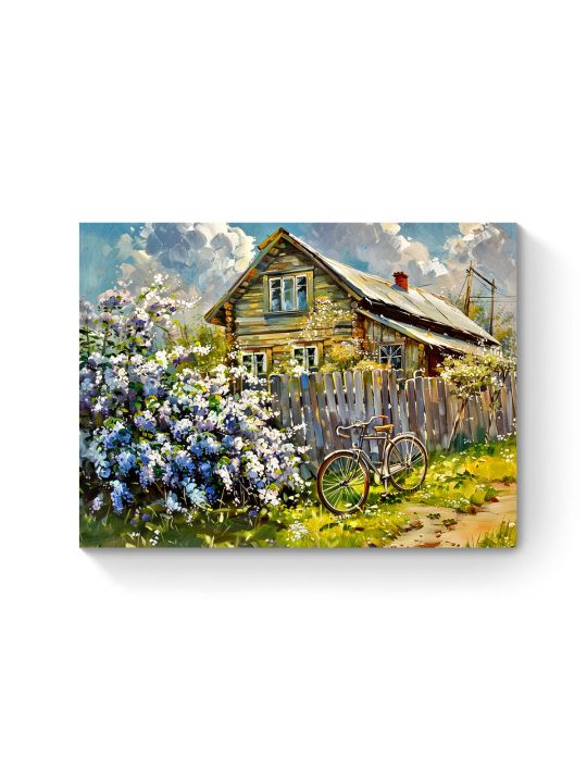 Алмазная мозаика на подрамнике «Сирень у дома» 50x40 см