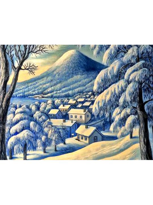 Алмазная мозаика без подрамника «Деревня в горах» 60x45 см