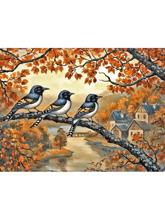 Алмазная мозаика без подрамника «Птицы на ветке» 130x100 см