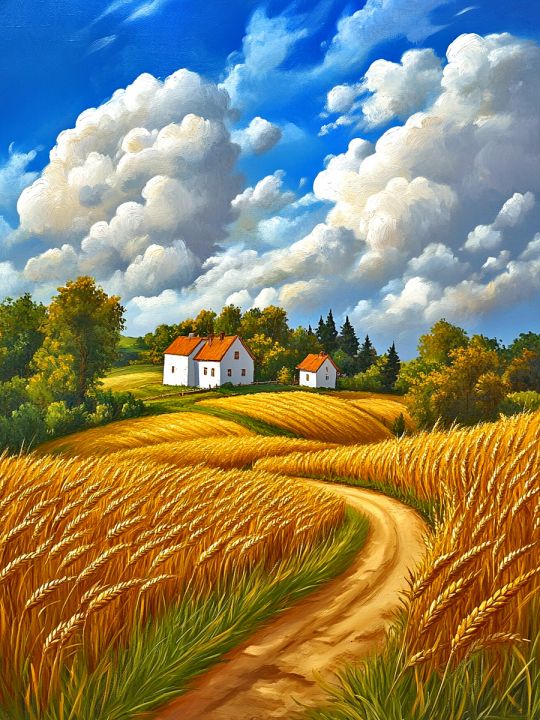 Алмазная мозаика без подрамника «Пшеничное поле» 40x30 см