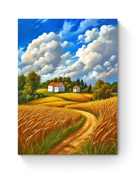 Алмазная мозаика на подрамнике «Пшеничное поле» 40x30 см