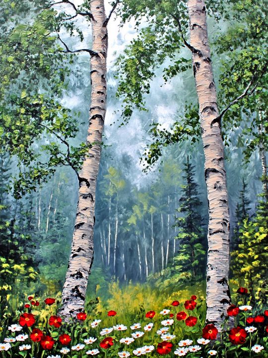 Алмазная мозаика без подрамника «Березки» 25x20 см