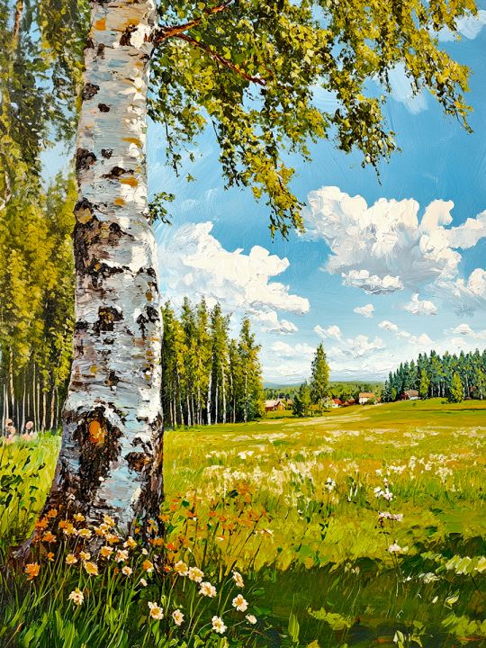 Алмазная мозаика без подрамника «Русская береза» 40x30 см