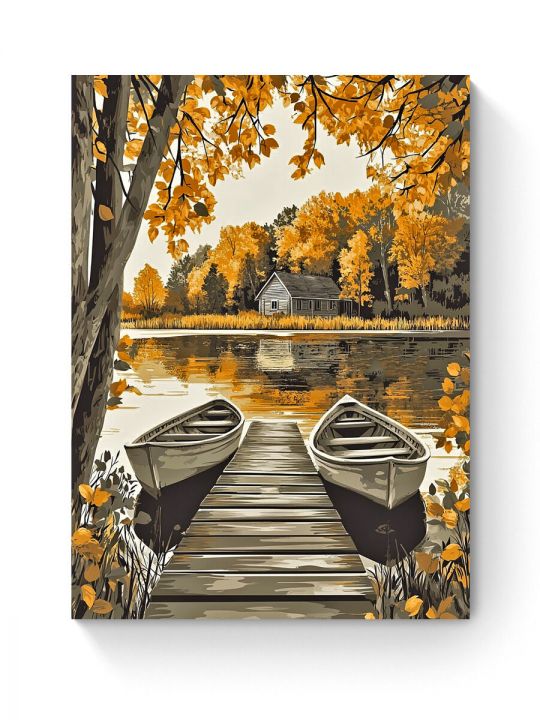 Алмазная мозаика на подрамнике «Лодки на озере» 40x30 см