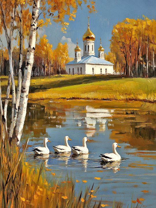 Алмазная мозаика без подрамника «Храм на берегу» 40x30 см