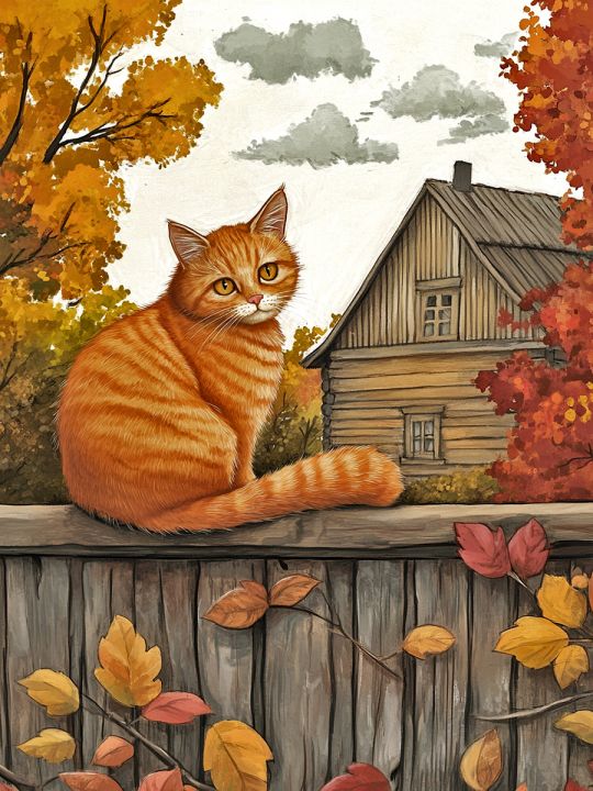 Алмазная мозаика без подрамника «Осенний кот» 50x40 см