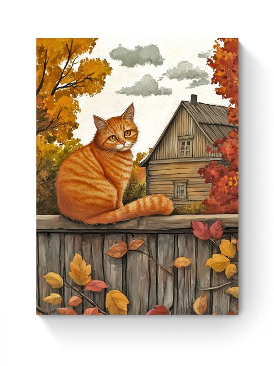 Алмазная мозаика на подрамнике «Осенний кот» 40x30 см