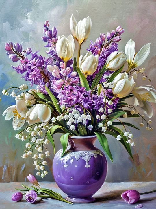 Алмазная мозаика без подрамника «Весенний букет» 50x40 см