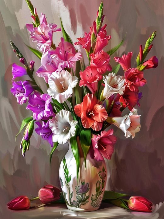 Алмазная мозаика без подрамника «Гладиолусы» 35x25 см