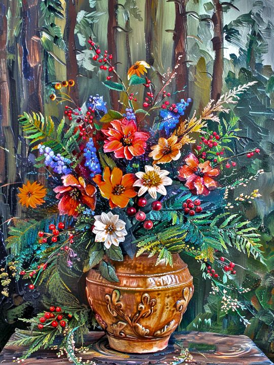 Алмазная мозаика без подрамника «Букет августа» 50x40 см