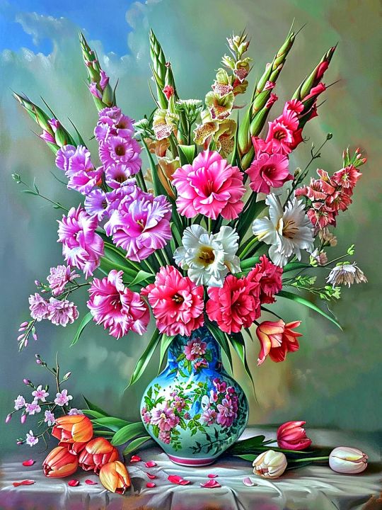 Алмазная мозаика без подрамника «Гладиолусы» 50x40 см
