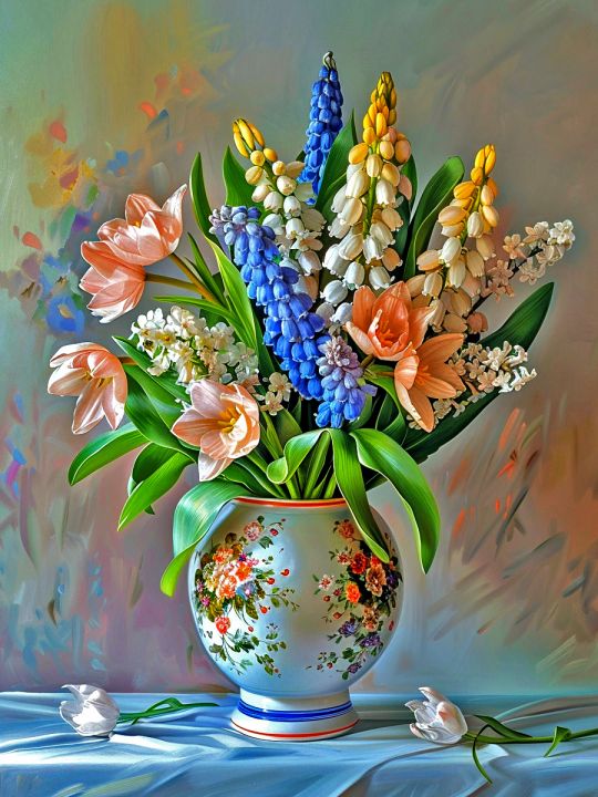 Алмазная мозаика без подрамника «Весенний букет» 50x40 см