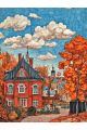 Алмазная мозаика без подрамника «Осенний городок» 130x100 см