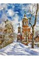 Алмазная мозаика без подрамника «Церковь зимой» 50x40 см