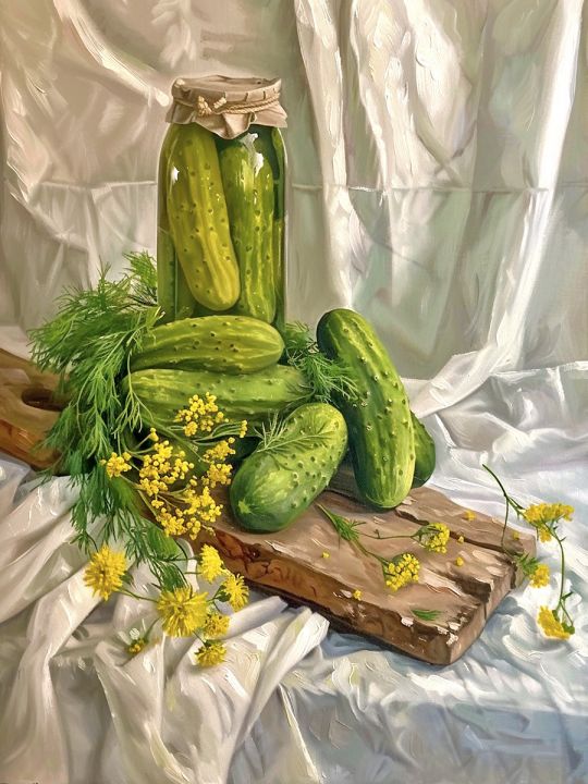 Алмазная мозаика без подрамника «Соленые огурцы» 50x40 см, 50 цветов