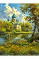 Алмазная мозаика без подрамника «Церковь у воды» 50x40 см, 50 цветов