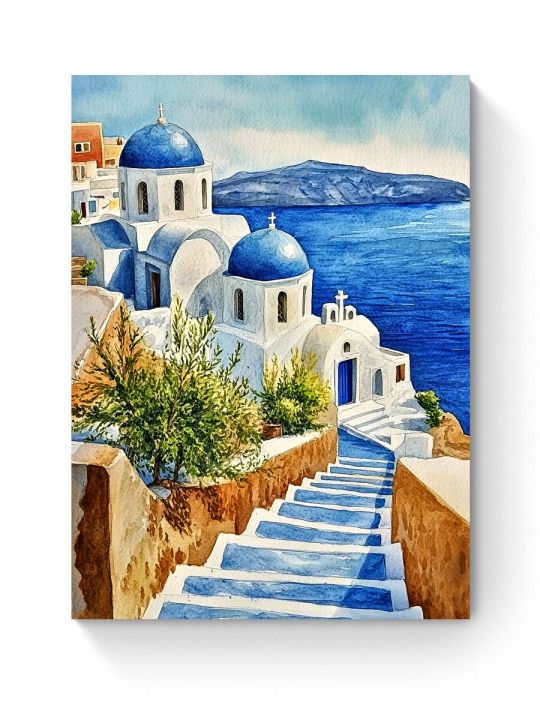 Алмазная мозаика на подрамнике «Санторини» 50x40 см, 50 цветов