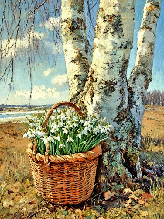 Алмазная мозаика без подрамника «Подснежники» 35x25 см