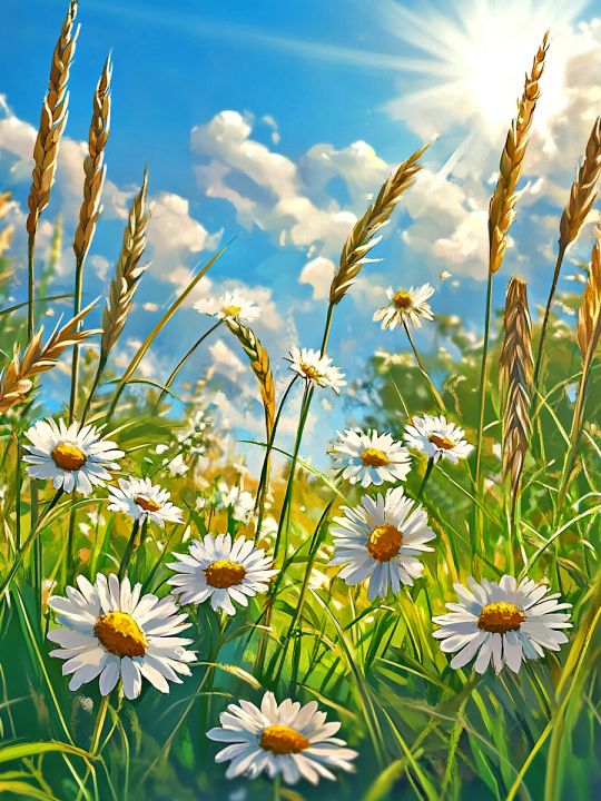 Алмазная мозаика без подрамника «Ромашки в поле» 50x40 см