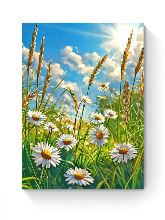 Алмазная мозаика на подрамнике «Ромашки в поле» 40x30 см, 50 цветов