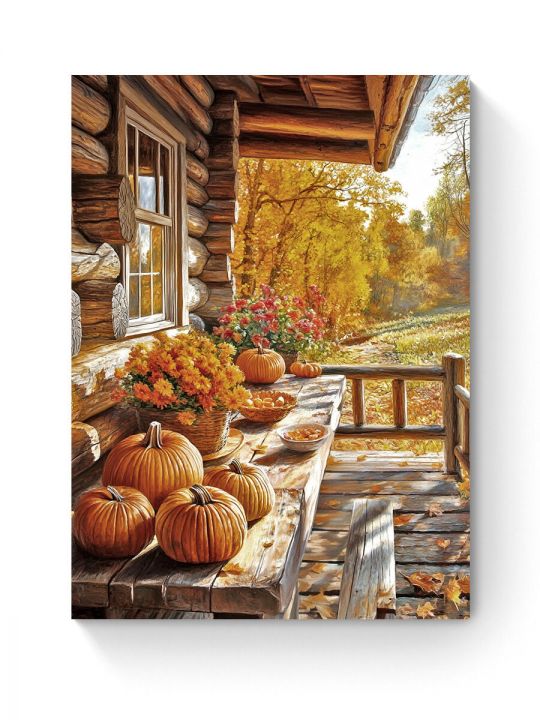 Алмазная мозаика на подрамнике «Осень в деревне» 50x40 см, 50 цветов