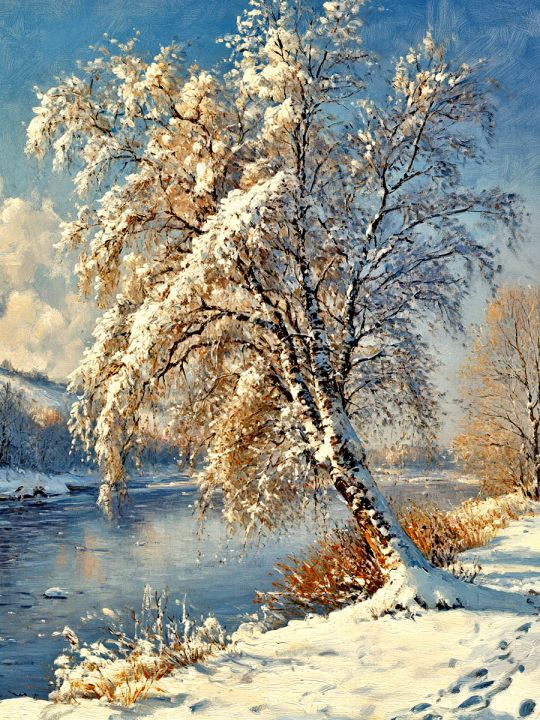 Алмазная мозаика без подрамника «Береза зимой» 130x100 см