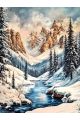 Алмазная мозаика без подрамника «Зима в горах» 130x100 см, 50 цветов