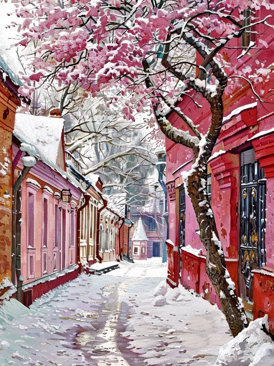 Алмазная мозаика без подрамника «Зимний городок» 50x40 см