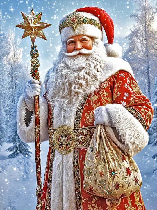 Алмазная мозаика без подрамника «Дед Мороз» 40x30 см